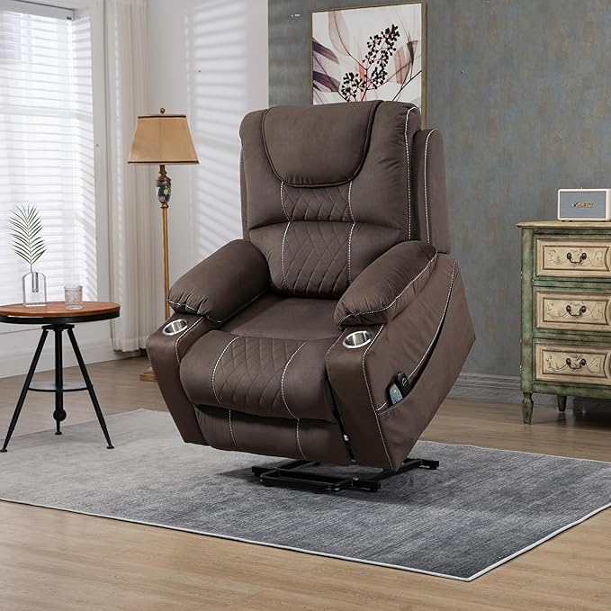 Power Lift Recliner Chair for Elderly with Massage and Heating, Ergonomic Electric Recliner Chair Single Sofa for Adults with Remote Control USB Port, Cup Holders, Side Pockets