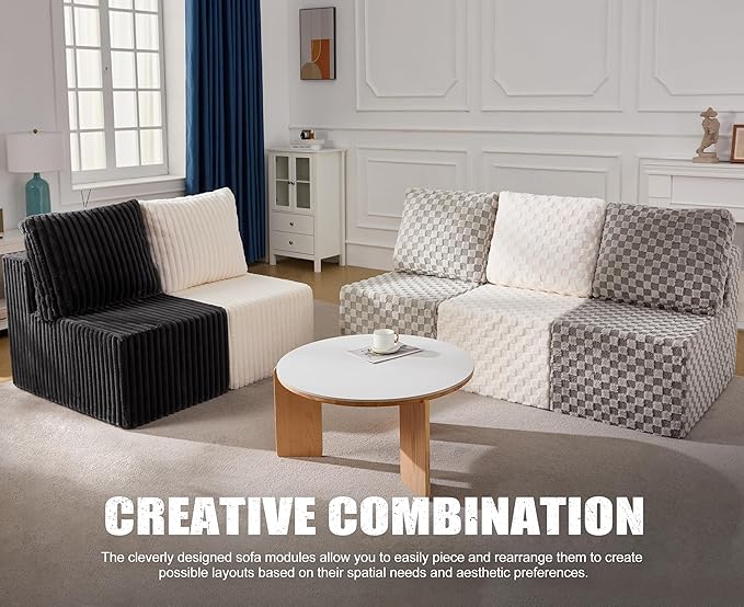 Single Sofa 1 Seat Couch with Deep Seat Memory Foam Cloud Chair with Pillows Large Sofa with L Shape for Living Room Bedroom (Plush Grey, Single)