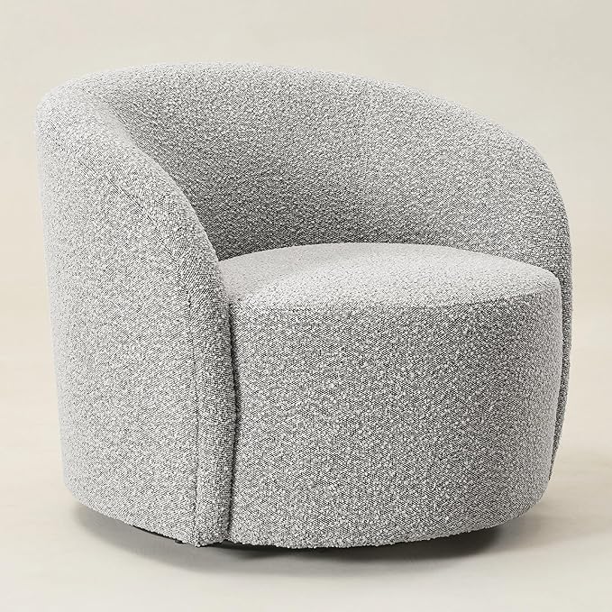 KINWELL Sherpa Swivel Barrel Chair & Round Ball Pillow Set - 34" Wide Modern Boucle Accent Chair with 9” Matching Nordic Decorative Throw Pillow for Living Room and Bedroom(Black White)