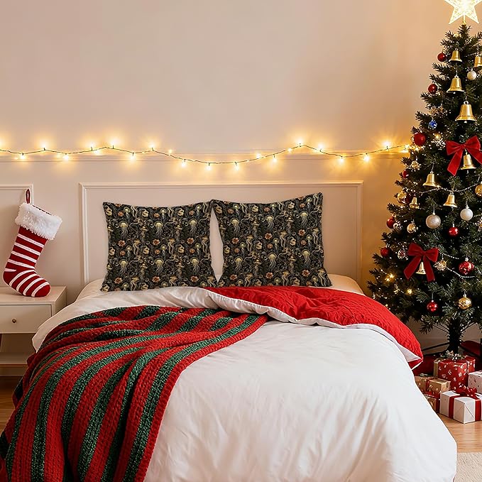 William Morris Inspired Jellyfish Pillow Covers 18x18 Set of 2, Coastal Beach Room Decor, Marine Life Coastal Beachy Nautical Decorative Throw Pillow Covers for Home Bedroom Living Room