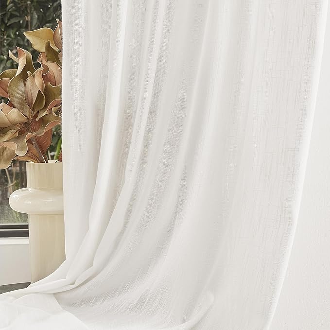 MYSKY HOME 90 Inch Curtains for Sliding Glass Door Windows, Living Room Decoration Cotton Drapes Soft Comfortable Touch Farmhouse Country Patio Treatment Set, 50" Width, Natural, 2 Panels