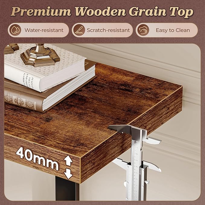 Huuger 47.2 Inch Entryway Table, 2-Tier Industrial Console Sofa Table, Accent Table with Storage, for Entry, Hallway, Entrance, Foyer, T-Shaped Metal Frame, Rustic Brown