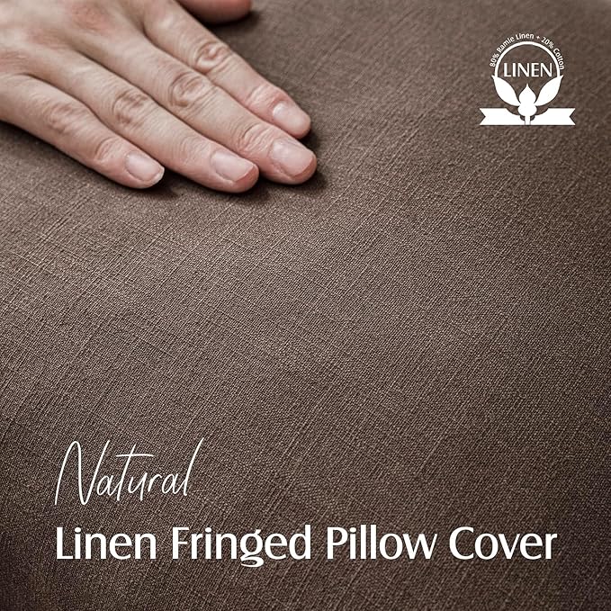 Foindtower Decorative Linen Fringe Throw Pillow Covers Cozy Boho Farmhouse Cushion Cover with Tassels Soft Accent Pillowcase for Chair Sofa Bed Living Room Home Decor, 24×24 Inch, 1PC,Reddish Brown