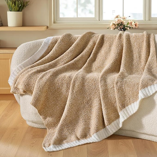 Joiedomi Throw Blanket for Couch Bed, Light Camel Knitted Blankets Gifts for Women Mom Girls, Cozy Cute Soft Throw Home Room Decor Aesthetic for Women Mothers Birthday Gifts 50x60 Inches