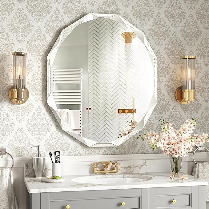 Bathroom Mirrors for Over Sink, Round Frameless Mirrors for Wall, 30x36 Inch Beveled Bathroom Mirror, Bathroom Vanity Circle Mirror for Bedroom Living Room Entryway Home Decor