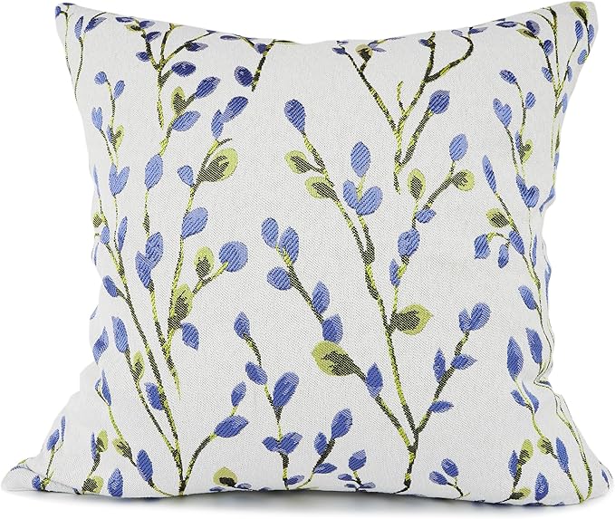 YOUR SMILE Classical Embroidery Jacquard Blue Square Decorative Throw Pillow Case Cushion Cover 18x18 inch