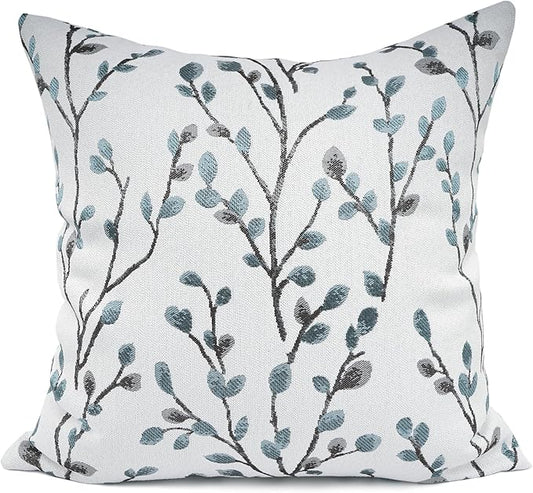 YOUR SMILE Classical Embroidery Jacquard Teal Leaf Pattern Square Decorative Throw Pillow Case Cushion Cover 18x18 inch