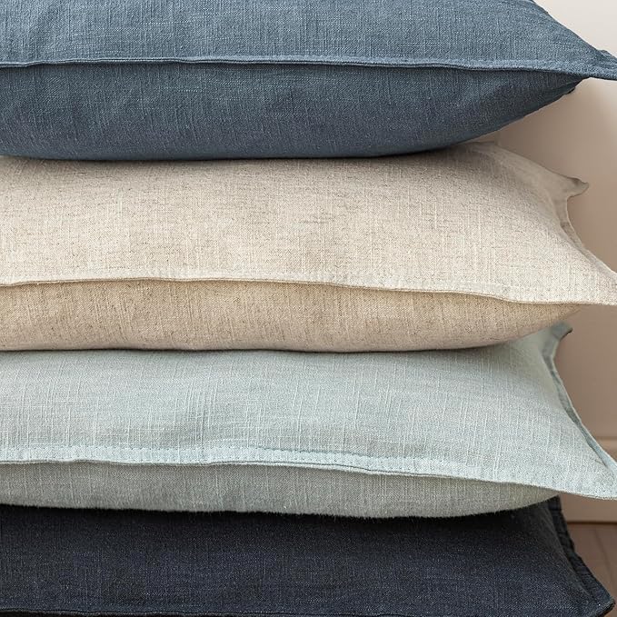 Foindtower Set of 2, Decorative Linen Soild Throw Pillow Covers Soft Accent Cushion Euro Case Boho Farmhouse Pillowcase for Chair Couch Sofa Bedroom Living Room Home Decor 20 x 20 Inch Misty Blue