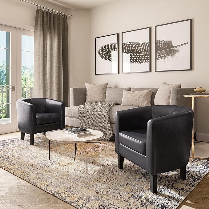 BELLEZE Accent Barrel Chair, Club Tub Sofa Corner Chair with Flared Legs and Cozy Soft Padding for Living Room Bedroom Waiting Room - Black