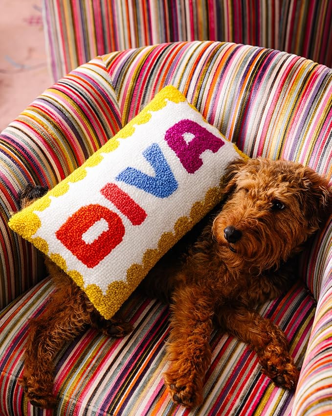 FURBISH Hook Decorative Throw Pillow - Diva - 9"x16" - Small Embroidered Designer Pillow for Living Room, Couch, Sofa, Chair & Bed - Eclectic Home Decor