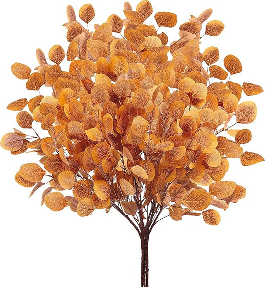 6 Pcs 36" Artificial Eucalyptus Fall Leaves, Long Fake Eucalyptus Leaves Stems Plants Fall Decorations for Indoor Home Office Party Autumn Decor