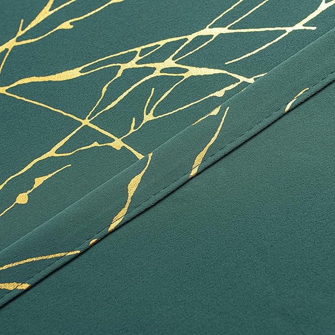 Grommets Blackout Long Window Curtains Green Gold-52W*95L 2PCS Drapes for Bedroom