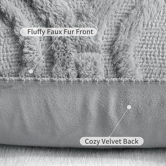 decorUhome Fall Throw Pillow Covers 24x24 Inch Set of 2, Soft Plush Decorative Faux Fur Grey Solid Couch Pillow Covers, Accent Farmhouse Neutral Square Euro Pillow Cases for Sofa Bed Living Room
