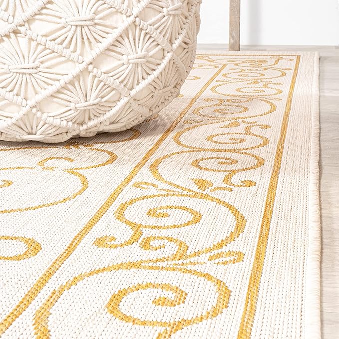 JONATHAN Y Vintage Filigree Indoor Outdoor Runner Rug 2X8 Cream/Yellow, Charleston Textured Weave for Backyard, Patio, Porch, Easy-Cleaning, High Traffic, Pet-Friendly, Non-Shedding (SMB106M-28)