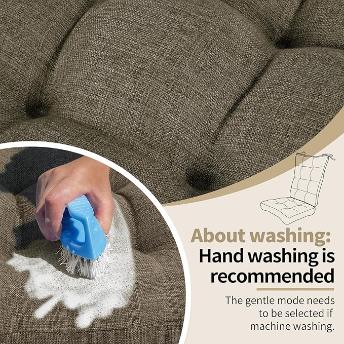 BUYUE Chair Cushion Set for Rocking Chair, Back Pillow & Seat Cushion with Ties, Original Woven Fabric Non-Slip Chair Pads for Elderly Sitting, Brown