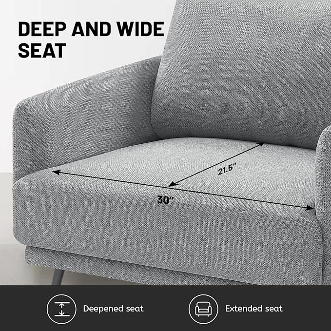 Oversized Accent Chair for Living Room Chairs Reading Arm Chair Comfy Modern Single Sofa Side Chairs with Metal Legs & Soft Cushion for Bedroom, Balcony,Waiting Room (Polyester, Grey)