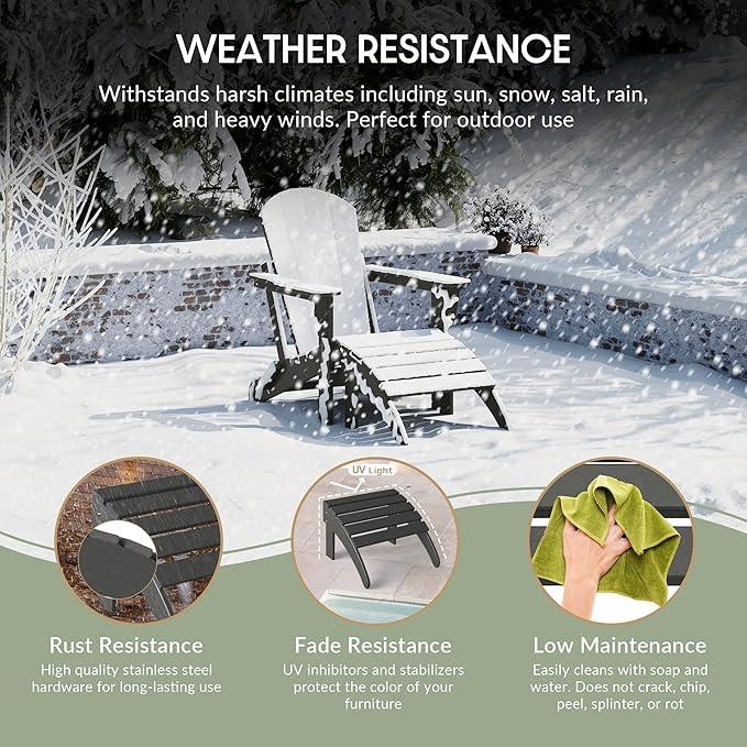 WestinTrends Outdoor Ottoman, Patio Adirondack Ottoman Foot Rest, All Weather Poly Lumber Folding Foot Stool for Adirondack Chair, Widely Used for Outside Porch Pool Lawn Backyard, Gray