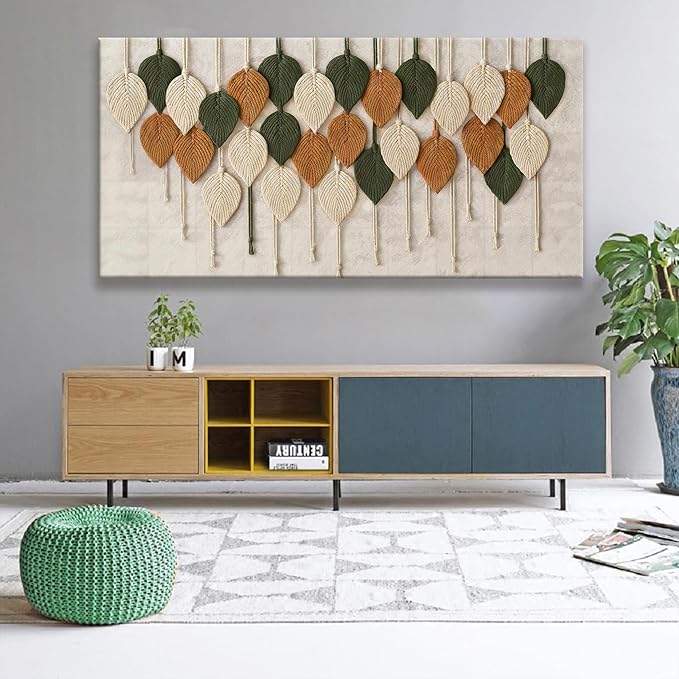 Tsomzxng Large Boho Wall Art For Living Room Modern Wall Art Print Paintings Multicolor Leaves Feather Canvas Wall Art Decor Picture For Bedroom Apartment Kitchen Home Wall Decor 29" W X 58" L