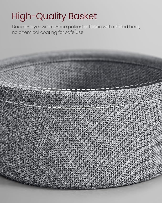 VASAGLE Side Table with Charging Station, Round End Table with Fabric Basket, Nightstand with Power Outlets, USB Ports, for Living Room, Bedroom, Modern, Ebony Black and Slate Gray ULET228B01