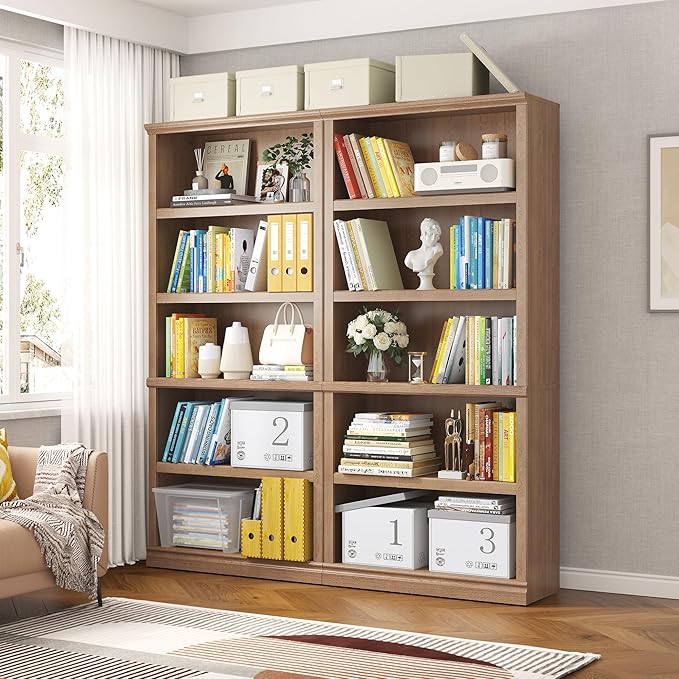 70 in Tall Bookcase, White Bookshelf Open Storage 5-Tier Shelves, 33 inch Wide Floor Standing Indoor Furniture, Book Cases for Home School Library Office Bedroom Kids, Oak 5 Tiers