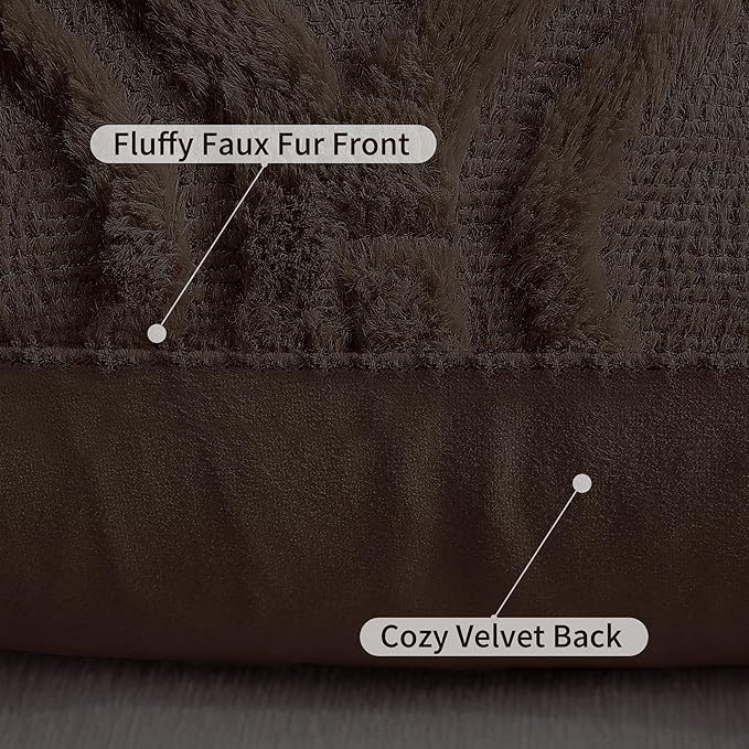 decorUhome Throw Pillow Covers 20x20 Inch Set of 2, Soft Plush Decorative Faux Fur Dark Brown Solid Couch Pillow Covers, Accent Farmhouse Neutral Square Euro Pillow Cases for Sofa Bed Living Room