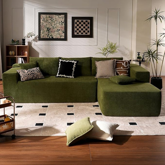 ovios 104" Cloud Sectional Couch with L-Shape Chaise,Modern Modular Sofa with Deep Seat, Upholstered Couches for Living Room Bedroom,No Assembly Required, Green (Cloud Velvet)