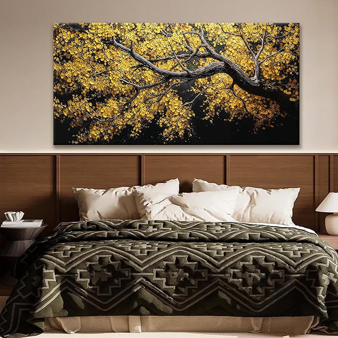 TAIJXAGSG Large Canvas Wall Art Decor For Living Room Pictures Gold Tree Wall Art Decoration Abstract Tree Plants Artwork Wall Art Modern Painting Pictures For Bedroom Home Kitchen Office 29"X 58"