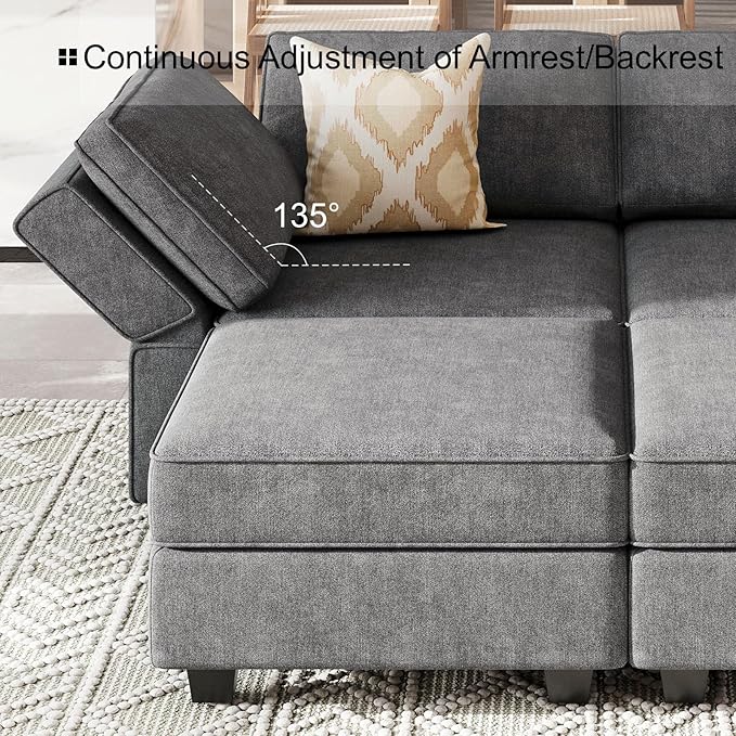 Belffin Terry Fabric Modular Sectional Sleeper Sofa Bed with Storage Convertible Sectional Couches for Living Room 6 Seaters Dark Grey Modular Sofa