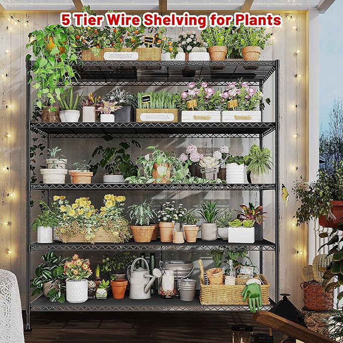 REIBII 45.5''W Storage Shelves Wire Shelving, 5 Tier Pantry Shelves for Storage Rack, Adjustable Metal Shelving for Pantry Kitchen Steel Shelving, 45.5" W x 71" H x 17.7" D