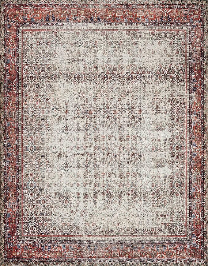 Loloi Layla Collection LAY-12 Ivory/Brick 2'-3" x 3'-9" .13" Thick Accent Rug, Soft, Durable, Vintage Inspired, Distressed, Low Pile, Non-Shedding, Easy Clean, Printed, Living Room Rug