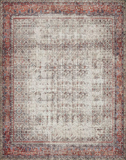 Loloi Layla Collection LAY-12 Ivory/Brick 2'-3" x 3'-9" .13" Thick Accent Rug, Soft, Durable, Vintage Inspired, Distressed, Low Pile, Non-Shedding, Easy Clean, Printed, Living Room Rug