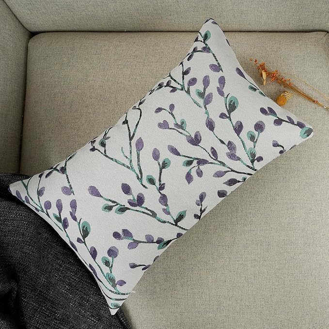 YOUR SMILE Classical Embroidery Jacquard Purple Square Decorative Throw Pillow Case Cushion Cover,12x20 inch