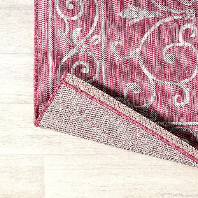 JONATHAN Y Vintage Filigree Indoor Outdoor Runner Rug 2X8 Fuchsia/Light Gray, Charleston Textured Weave for Backyard, Patio, Porch, Easy-Cleaning, Pet-Friendly, Non-Shedding (SMB106J-28)