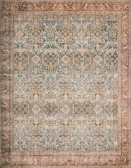Loloi Layla Collection LAY-04 Ocean/Rust 3'-6" x 5'-6" .13" Thick Accent Rug, Soft, Durable, Vintage Inspired, Distressed, Low Pile, Non-Shedding, Easy Clean, Printed, Living Room Rug