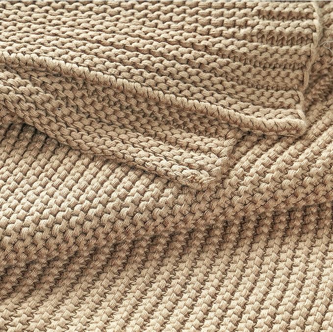 MakeMake Organics Organic Cotton Throw Blanket GOTS Certified Organic Knit Blanket Couch Bed Neutral Fall Colors Soft Cotton Throw Blanket Large (50x60, Sand)
