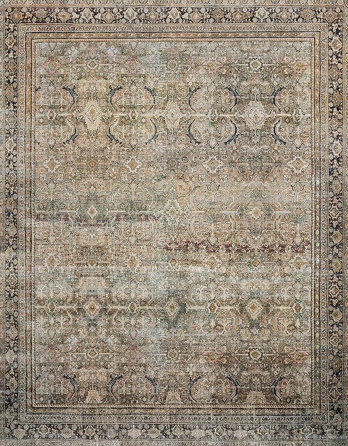 Loloi Layla Collection LAY-03 Olive/Charcoal 2'-3" x 3'-9" .13" Thick Accent Rug, Soft, Durable, Vintage Inspired, Distressed, Low Pile, Non-Shedding, Easy Clean, Printed, Living Room Rug