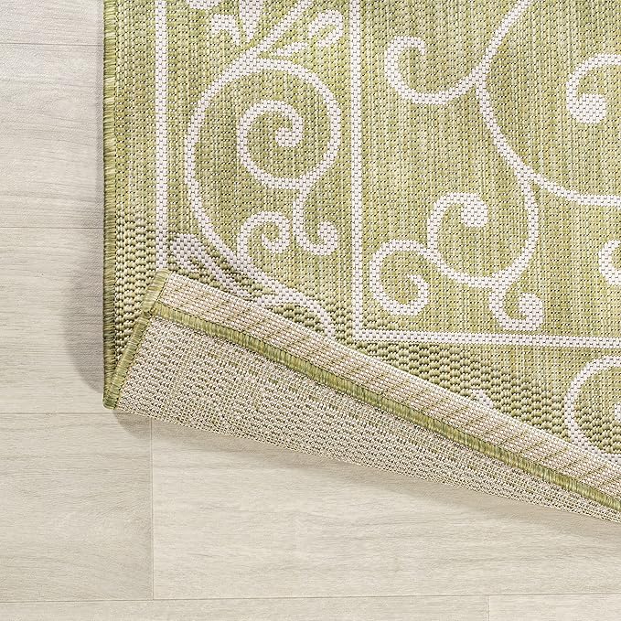 JONATHAN Y Vintage Filigree Indoor Outdoor Runner Rug 2X8 Green/Cream, Charleston Textured Weave for Backyard, Patio, Porch, Easy-Cleaning, High Traffic, Pet-Friendly, Non-Shedding (SMB106H-28)
