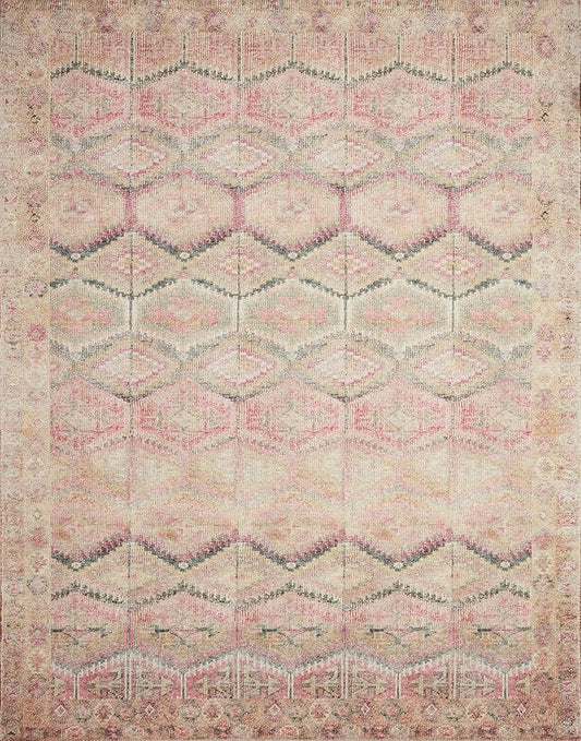 Loloi Layla Collection LAY-17 Pink/Lagoon 5'-0" x 7'-6" .13" Thick Area Rug, Soft, Durable, Vintage Inspired, Distressed, Low Pile, Non-Shedding, Easy Clean, Printed, Living Room Rug