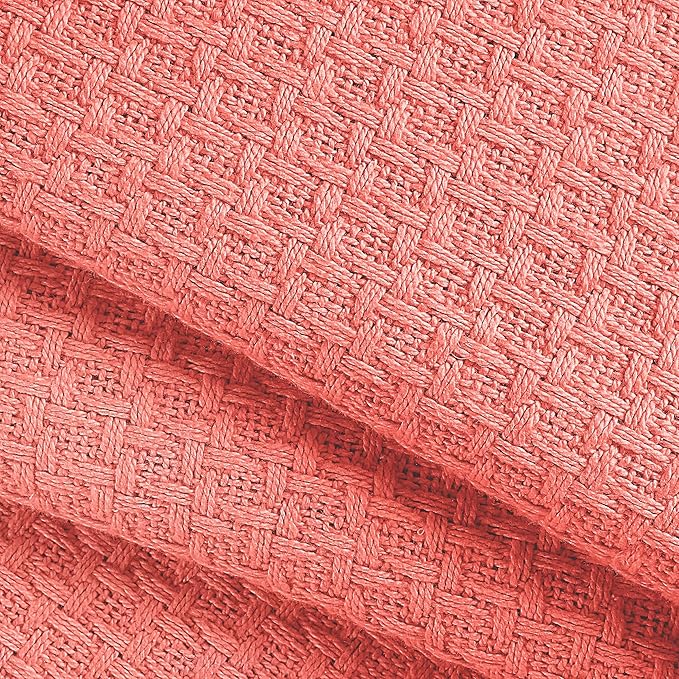 BELIZZI HOME 100% Cotton Bed Blanket, Breathable Bed Blanket Twin Size, Cotton Thermal Blankets Twin, Perfect for Layering Any Bed for All Season, Coral