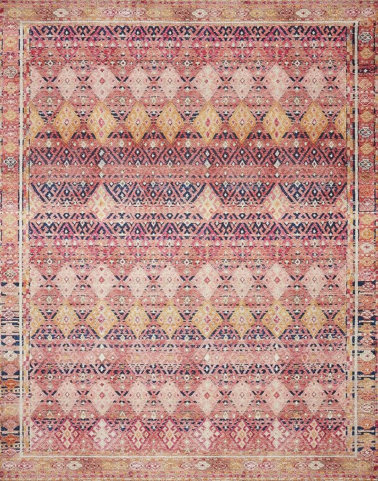 Loloi Layla Collection LAY-15 Magenta/Multi 3'-6" x 5'-6" .13" Thick Accent Rug, Soft, Durable, Vintage Inspired, Distressed, Low Pile, Non-Shedding, Easy Clean, Printed, Living Room Rug