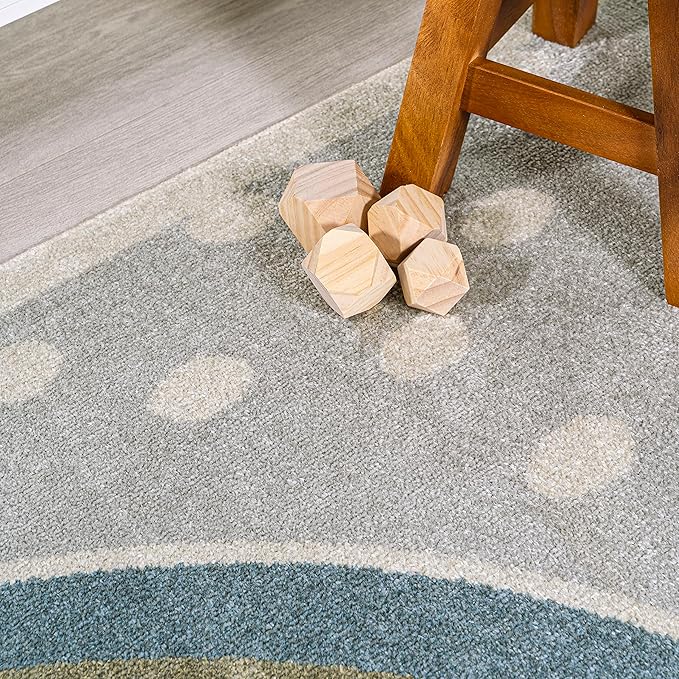 JONATHAN Y Machine-Washable Gray/Ivory/Yellow Runner Rug, 2x8, Minha Rainbow Dots, Kids & Novelty, Casual, Classic, Bedroom, Kitchen, Living Room, Easy-Cleaning, Non-Shedding (KDW102A-28)