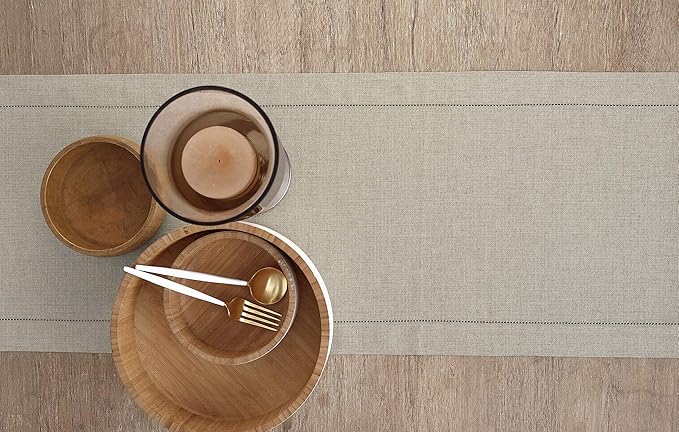 Solino Home Linen Natural Table Runner 90 Inches Long - 100% Pure Linen Hemstitch 14 x 90 Inch Table Runner for Dining, Fall, Autumn, Thanksgiving - Classic Hemstitch