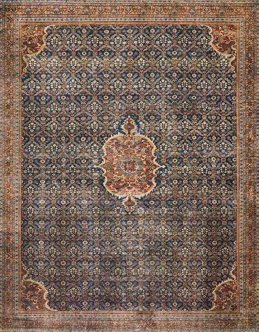 Loloi Layla Collection LAY-09 Cobalt Blue/Spice 7'-6" x 9'-6" .13" Thick Area Rug, Soft, Durable, Vintage Inspired, Distressed, Low Pile, Non-Shedding, Easy Clean, Printed, Living Room Rug