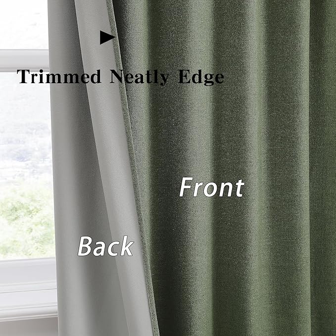 RAIN CITY Extra Wide Linen Blackout Curtains & Drapes with Hooks 70 in Width for 60&72 Inch Window 2 Panels,Back Tab Pleated Curtains for Track System Sliding Glass Door 70x96,Loden Olive Green