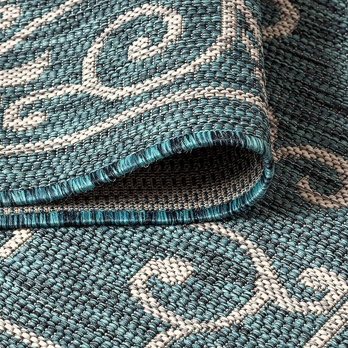 JONATHAN Y Vintage Filigree Indoor Outdoor Runner Rug 2X10 Teal/Gray, Charleston Textured Weave for Backyard, Patio, Porch, Easy-Cleaning, High Traffic, Pet-Friendly, Non-Shedding (SMB106F-210)