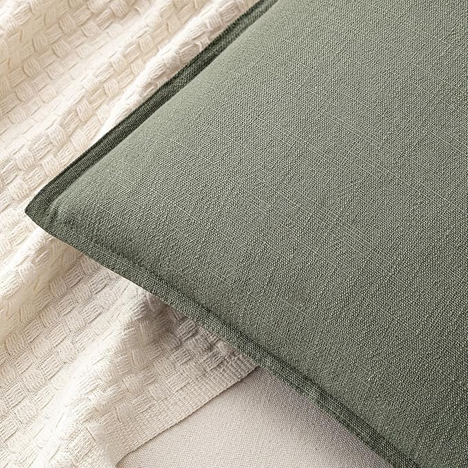 MIULEE Decorative Linen Pillow Covers 18x18 Inch Olive Green Boho FarmhouseNeutral Couch Throw Pillows for Bed Pack of 2 Accent Outdoor Pillowcase Modern Sofa Cushion Livingroom Home Decor