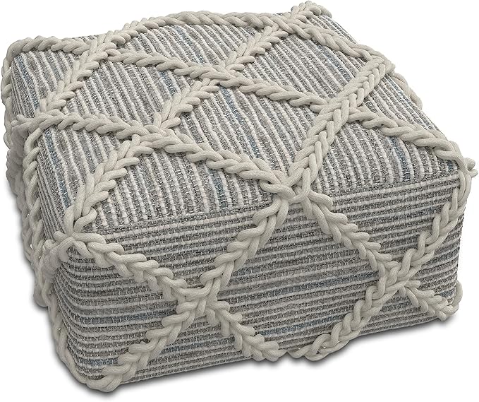 SIMPLIHOME Cowan Contemporary Square Pouf in Grey, Natural Handloom Woven for the Living Room, Bedroom and Kids Room