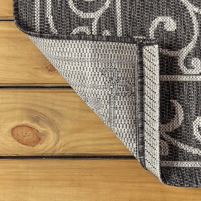 JONATHAN Y Vintage Filigree Indoor Outdoor Runner Rug 2X10 Black/Gray, Charleston Textured Weave for Backyard, Patio, Porch, Easy-Cleaning, High Traffic, Pet-Friendly, Non-Shedding (SMB106G-210)
