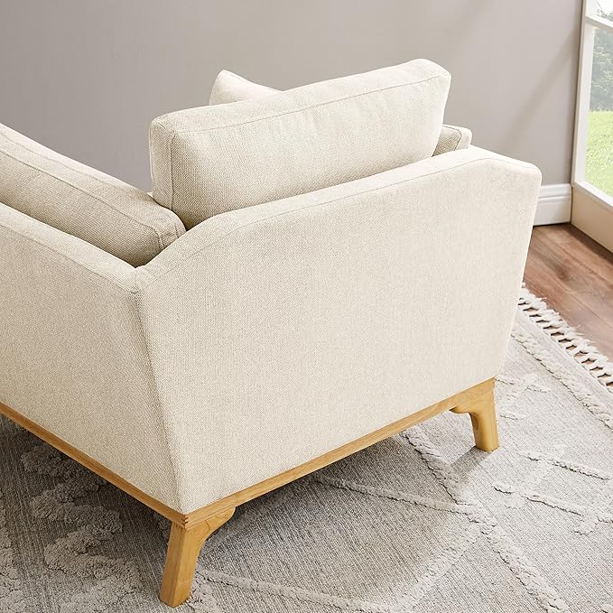 Large-Sized Accent Chair, Thick Cushion Bedroom Reading Chair, Comfortable Living Room Single Sofa， Linen Gray