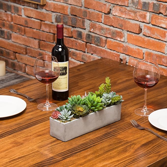 MyGift Faux Succulent Plant Arrangement in 12-Inch Gray Cement Pot